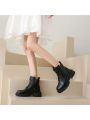 Ladies' Fashionable & Trendy Simple Style High Boots With Pu Leather Surface & Tie-up Detail