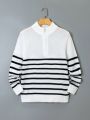 Teen Boys' Black And White Striped Half Zip Sweater