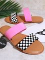Plus Size Flat Slippers, Double Strap Slip-on Beach Slides For Summer Daily Wear