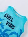 Baby Boys' Casual Cute Location Printed Round Neck Sleeveless Romper Shorts For Summer