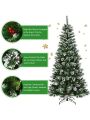 Gymax 8 FT Artificial Christmas Tree Snow Flocked Hinged Tree w/ Red Berries
