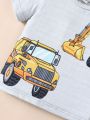 Baby Boys' Cartoon Digger Print Short Sleeve T-shirt And Shorts Set