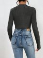 SHEIN Frenchy Crossover Ribbed Knit Slim Fit Bodysuit
