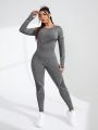 Daily&Casual Women's Plus Size Color Block Tight Fit Thumb Hole Design Sports Jumpsuit