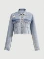 Teen Girl'S Street Cool Body Fit, No Stretch, Ripped, Washed Denim Jacket