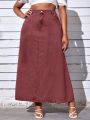 Plus Size Women's Fringe Hem Long Denim Skirt