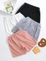 SHEIN Kids EVRYDAY 4pcs Young Boys' Comfortable Casual Drawstring Solid & Colorful Shorts Set With Pockets, Suitable For Outdoor, School, Party, Home, Spring, And Summer