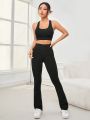 SHEIN Yoga Basic Women'S Solid Color Fitness Tracksuit Set