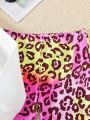 SHEIN Kids HYPEME Tween Girls Leopard Print Heart Patterned Sweatshirt And Bell Bottom Pants 2pcs/Set