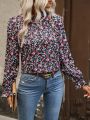 SHEIN LUNE Floral Print Long Sleeve Blouse