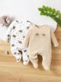 SHEIN Baby Boys' Cute Elephant Printed Long Sleeve Romper Set, Including 2pcs For Home Wear