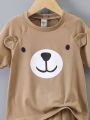 SHEIN Kids KDOMO Toddler Boys' Cute Bear Pattern & 3d Ear Design T-Shirt & Shorts Set For Summer