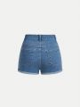 SHEIN Tween Girls' Distressed Denim Shorts