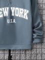 SHEIN Boys' Casual Half-High Neck Sweatshirt With Letter Print