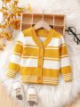Baby Boys' Color Contrast Stripe V-neck Cardigan With Long Sleeve