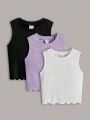 SHEIN Kids EVRYDAY Girls' Sleeveless Tank Top In Pure Color For Leisure And Comfort