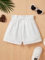 SHEIN Baby Girl Casual Sports Shorts With Ruffle Hem And Bow Decoration