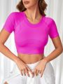 SHEIN Yoga Basic Mesh Panel Crop Top Sports T-Shirt