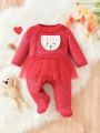 Infant Girls' Red Mesh Romper With 3d Rabbit Ear Design Home Outfit