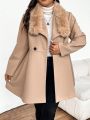 SHEIN Frenchy Plus Size Wool Blend Coat With Collar And Double Breasted Buttons