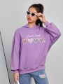 Teen Girls' Casual Patterned Long Sleeve Hoodie Suitable For Autumn And Winter