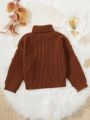 SHEIN Kids EVRYDAY Girls' Solid Color High-Necked Sweater With Button Details