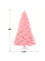 Gymax 6ft Pink Artificial Christmas Tree Hinged Spruce Full Tree w/ Metal Stand