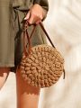 SHEIN VCAY Women's Brown Circular Crossbody Bag
