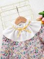 SHEIN Kids QTFun Little Girls' Exquisite Flower Print Long Sleeve Dress With Peter Pan Collar