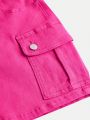 SHEIN Teen Girls' Denim A-line Skirt With Flap Pockets