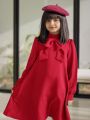SHEIN Kids Nujoom Girls' Stand Collar Dress With Decorative Back Pleats And Buttons, Long Sleeve