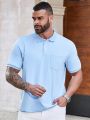 Men's Plus Size Solid Color Short Sleeve Polo Shirt With Pocket