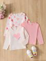 SHEIN Kids EVRYDAY Toddler Girls' Simple Sweet Love Heart Printed Long Sleeve T-Shirt, Match With Solid Color