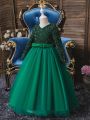 Young Girl Long Sleeve Sparkly Sequin Mesh Patchwork Vintage Dress With Big Swing Skirt For Formal Occasion