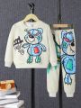 SHEIN Kids HYPEME Young Boy Bear Print Sweatshirt & Sweatpants
