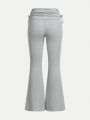 SHEIN Teen Girls' Knitted Ribbed Tunnel Pleated Foldover High Waist Flared Pants