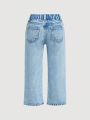 SHEIN Young Girls' Y2k Fashion Washed Straight Leg Jeans With Slit Hem