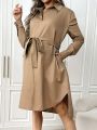 SHEIN Maternity Belted Long Sleeve Dress