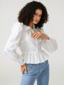 Jenny Gyn Solid Button Front Shirred Back Shirt