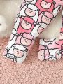 Baby Girls' Pink Sheep Printed Tight Fit Long Sleeve Top And Long Pants Homewear Set