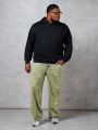 Manfinity Men's Plus Size Knitted Casual Loose Hoodie With Face And Letter Print