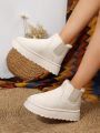Women's Elastic Slip-on Short Snow Boots With Thickened Bread-shaped Soles And Fleece Lining For Non-slip And Warmth In Winter