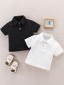 SHEIN Kids EVRYDAY 2pcs Polo Shirts With Embroidered Letters, Short Sleeves, Daily Wear, Spring Summer