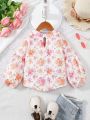 SHEIN Kids SUNSHNE Girls' Lantern Sleeve Shirt With Floral Print