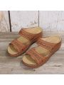 Women Wedge Sandals, Hollow Floral Embroidery Arch Support Comfortable Orthopedic Sandal Size Plus Size Slippers