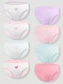 Young Girl 4pcs Solid Color Triangle Panties + 4pcs Heart-Shaped Contrast Trim Triangle Panties