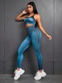 SHEIN Yoga Trendy Jeans Pattern Cross Back Athletic Set