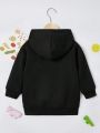 Little Girls' Casual Letter Printed Hooded Fleece Sweatshirt With Long Sleeve, Suitable For Autumn And Winter