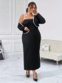 SHEIN Privé Plus Size Knitted French Stripe Two-piece Set