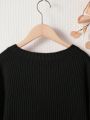 Teen Girls' Casual Loose Fit Round Neck Pullover Sweater With Body Beading Detail